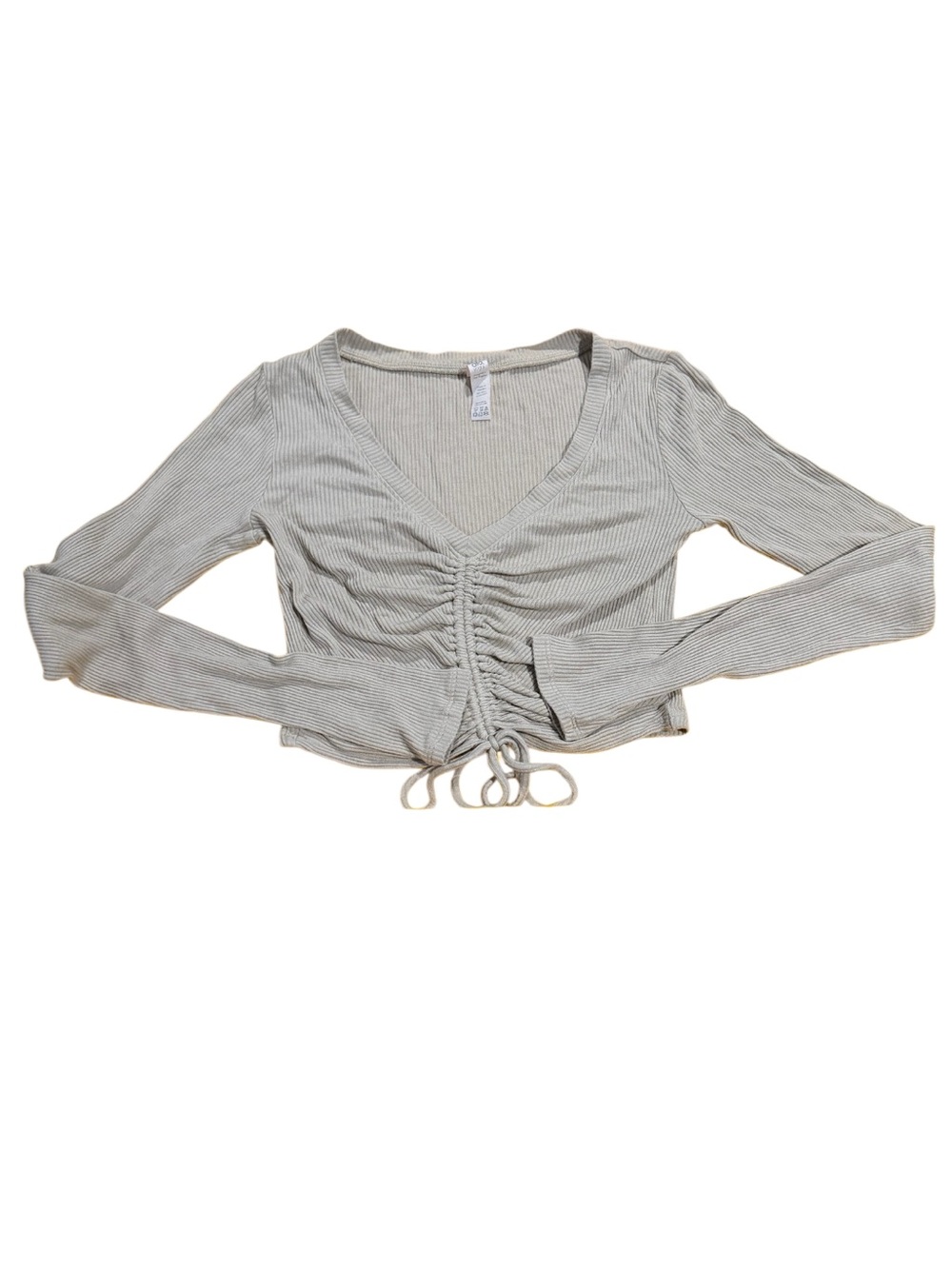 ALO Yoga Ribbed V-Neck Cinched Drawstring Long Sleeve Top - Sage Green